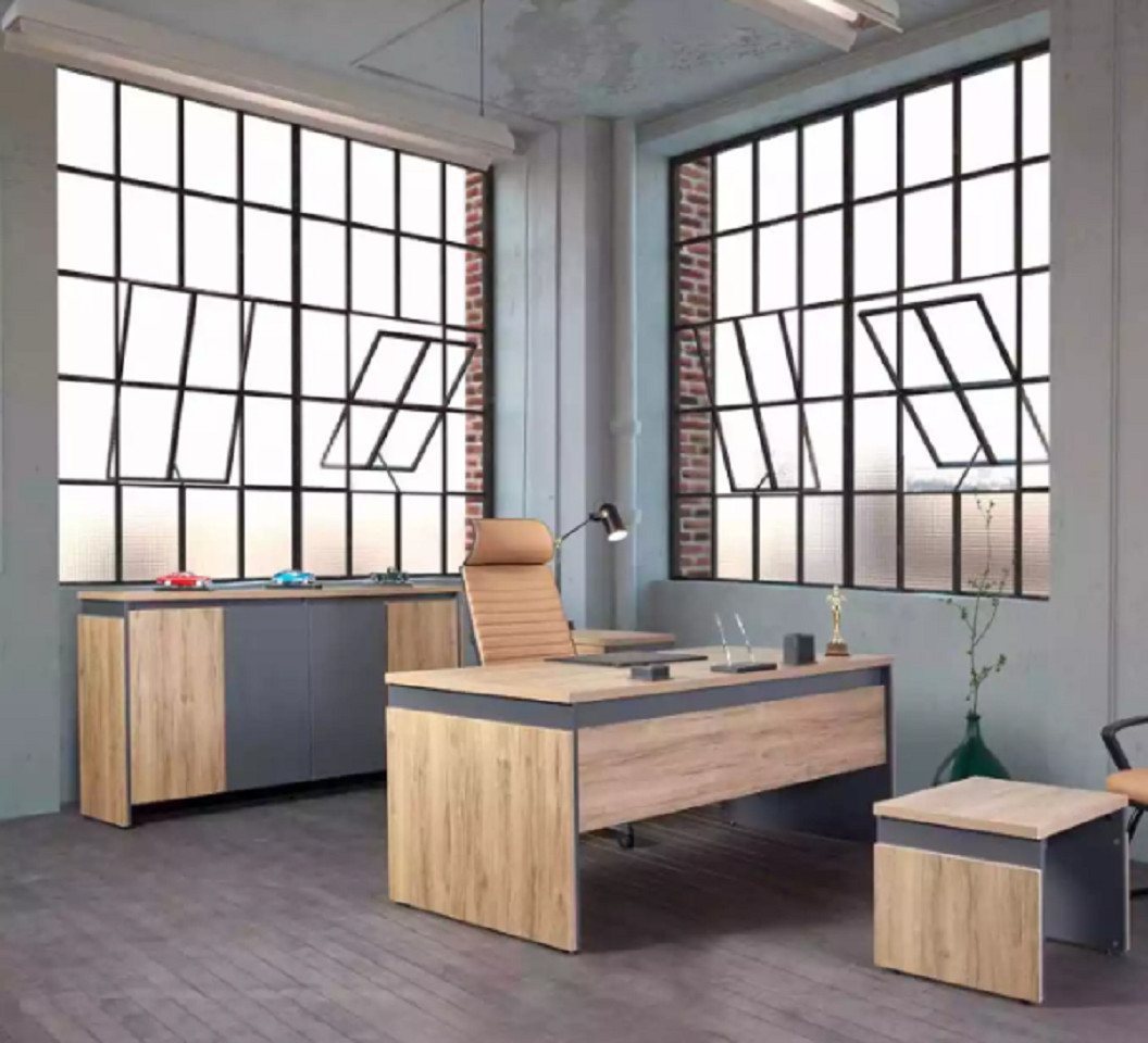 JVmoebel Büromöbel-Set Großes Büromöbel Set Schreibtisch Massivholz Kommode Braun 4tlg, (4-tlg., 1x Schreibtisch + 1x Couchtisch + 1x Sideboard + 1x Kommode), Made in Europa von JVmoebel