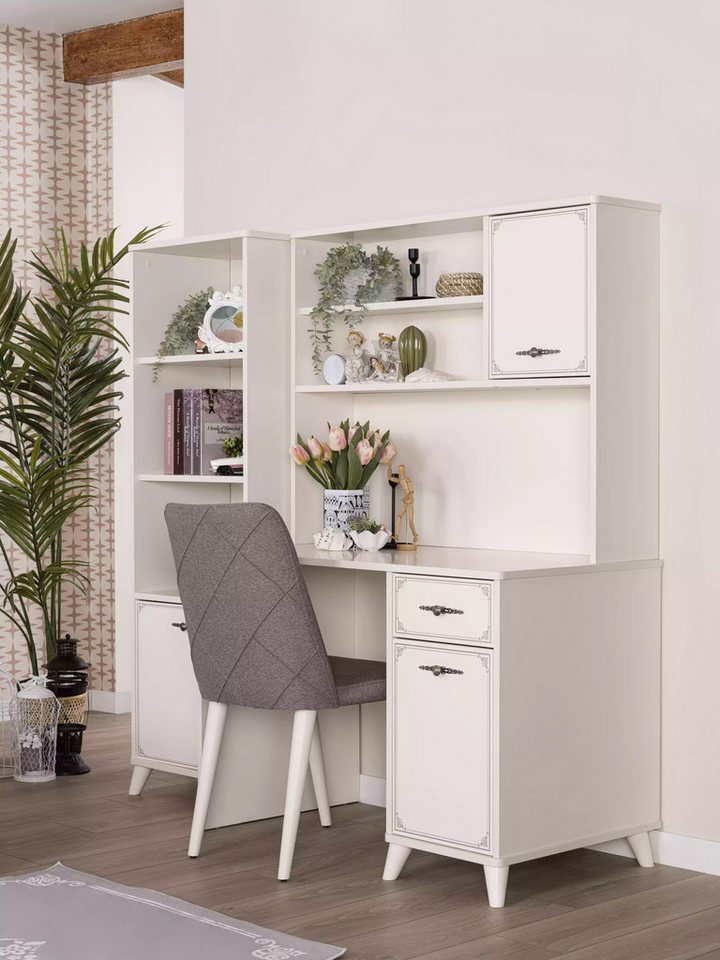 JVmoebel Kinderschreibtisch Gruppe Computertisch Schreibtisch Set Holz Bücherregal Weiß 3tlg Regal (3-St., Nur Schreibtisch + 2x Bücherregale), Made in Europa von JVmoebel