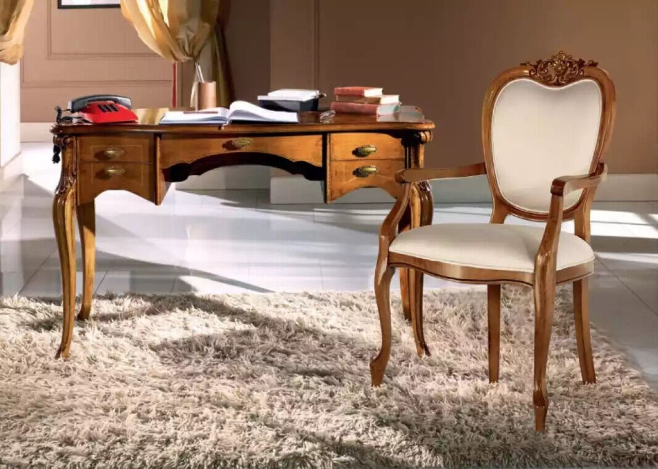 JVmoebel Schreibtisch Hochwertiges Büro Set Schreibtisch Stuhl Braun Büromöbel Holz (1-St., Schreibtisch + Stuhl), Made in Europa von JVmoebel