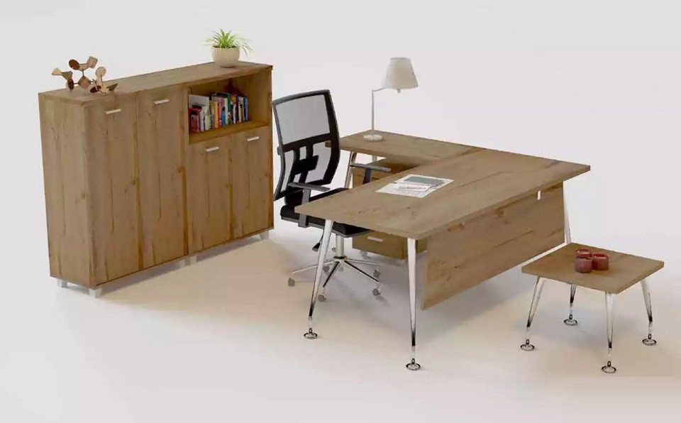 JVmoebel Schreibtisch Holz Büro Set Eckschreibtisch Kommode 2x Aktenschrank Couchtisch (5-St., Eckschreibtisch/Kommode/2x Aktenschrank/Couchtisch) von JVmoebel