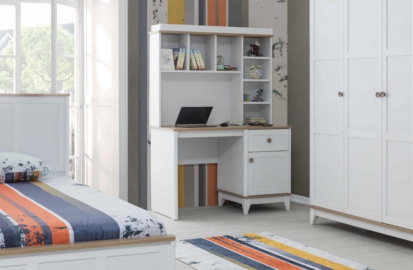 JVmoebel Kinderschreibtisch Holz Schreibtisch mit Regalen für das Kinderzimmer in Weiß (1-St., Schreibtisch), Made in Europa von JVmoebel