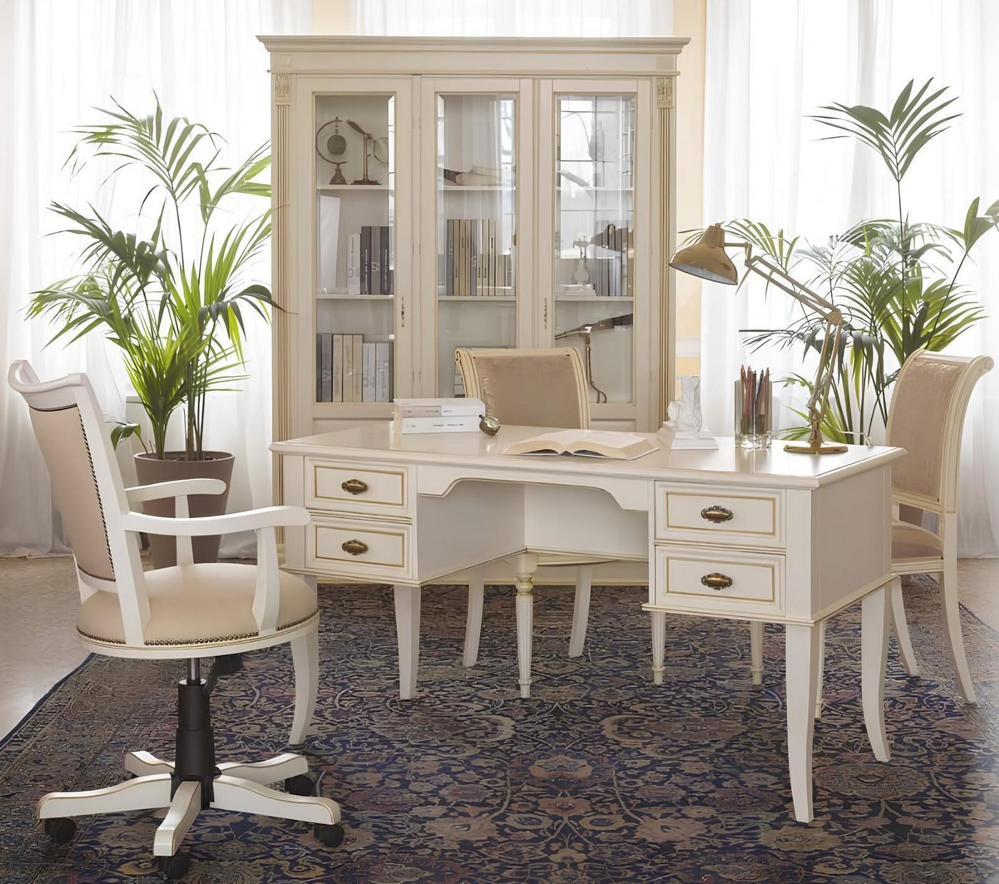JVmoebel Schreibtisch Klassischer Schreibtisch im Barockstil in Weiß für Büros, Made in Europa von JVmoebel