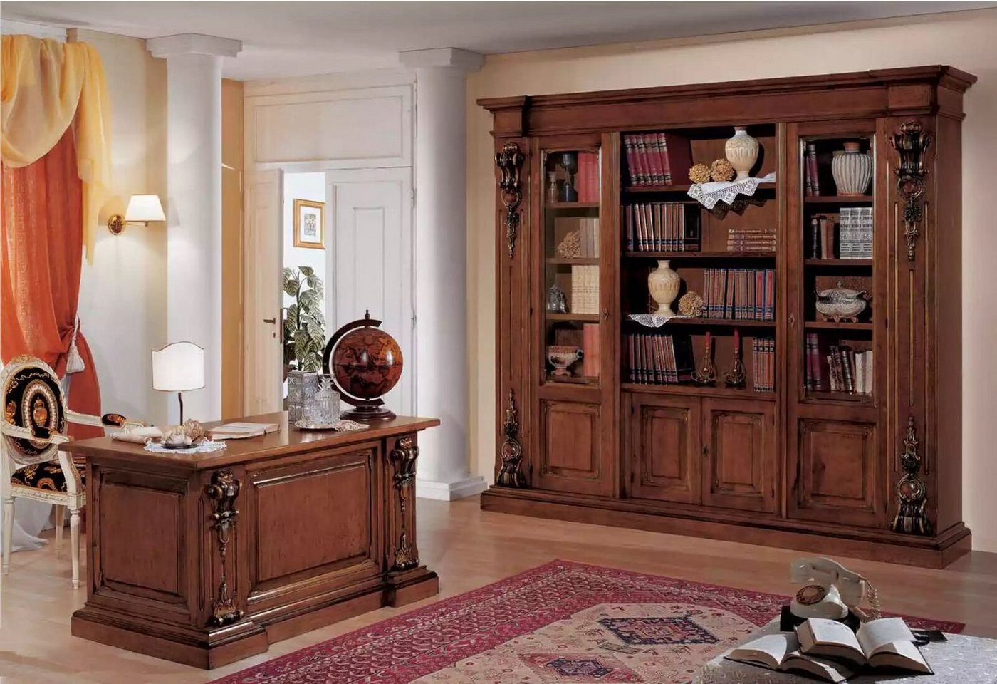 JVmoebel Schreibtisch Klassisches Braunes Arbeitszimmer Set Bürotisch Bücherregal (2-St., Nur Schreibtisch + Bücherregal), Made in Italy von JVmoebel