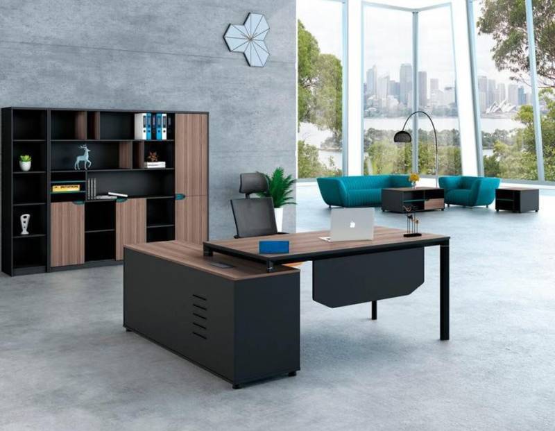 JVmoebel Büromöbel-Set Komplettbüro Bürotisch Schwarz Arbeitstisch Büroschrank Holz Set, (Arbeitstisch + Schrank), Made in Europa von JVmoebel