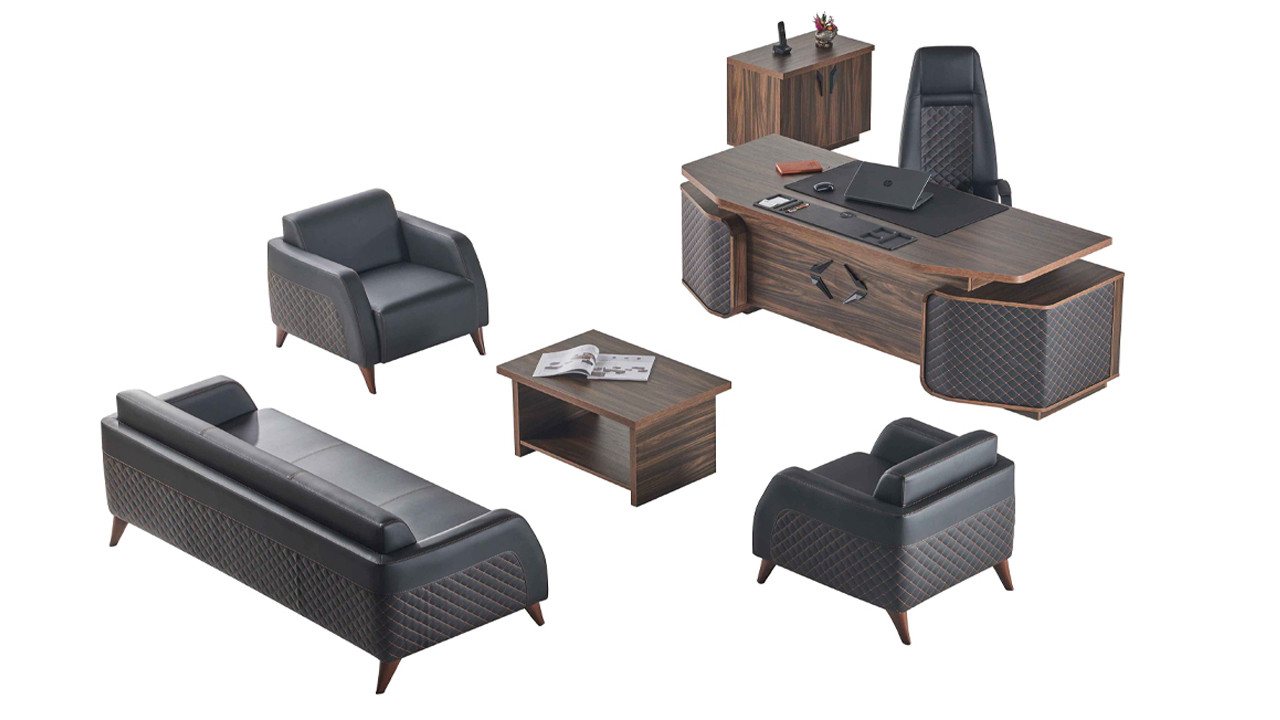 JVmoebel Schreibtisch Modern Komplett Arbeitszimmer-Set Schreibtisch Sofas Braun Schwarz (Kommode), Made in Europa von JVmoebel