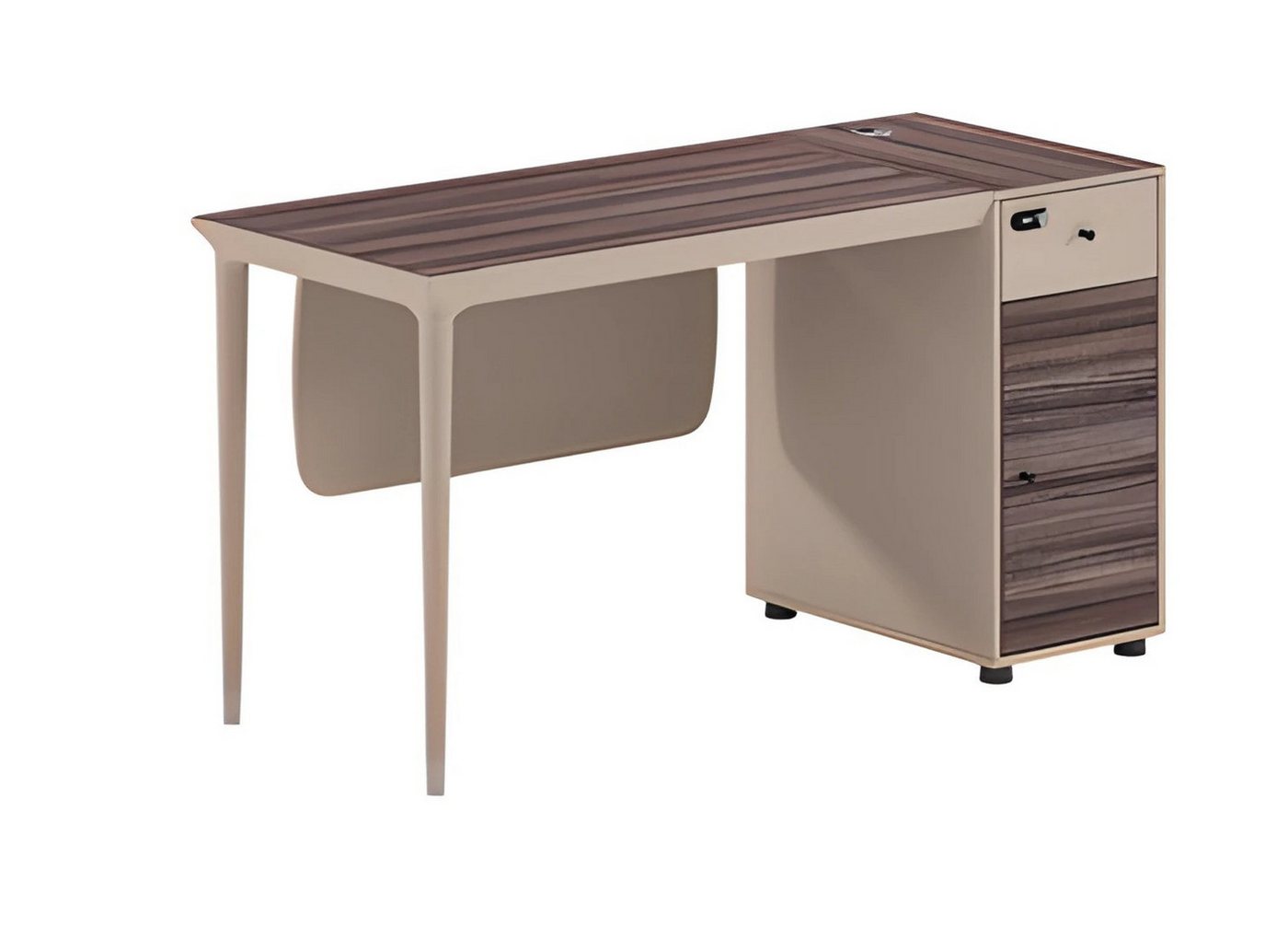 JVmoebel Schreibtisch Moderner Bürotisch Holzoptik Beige Braun mit Schubladen & Schloss, Made in Europe von JVmoebel