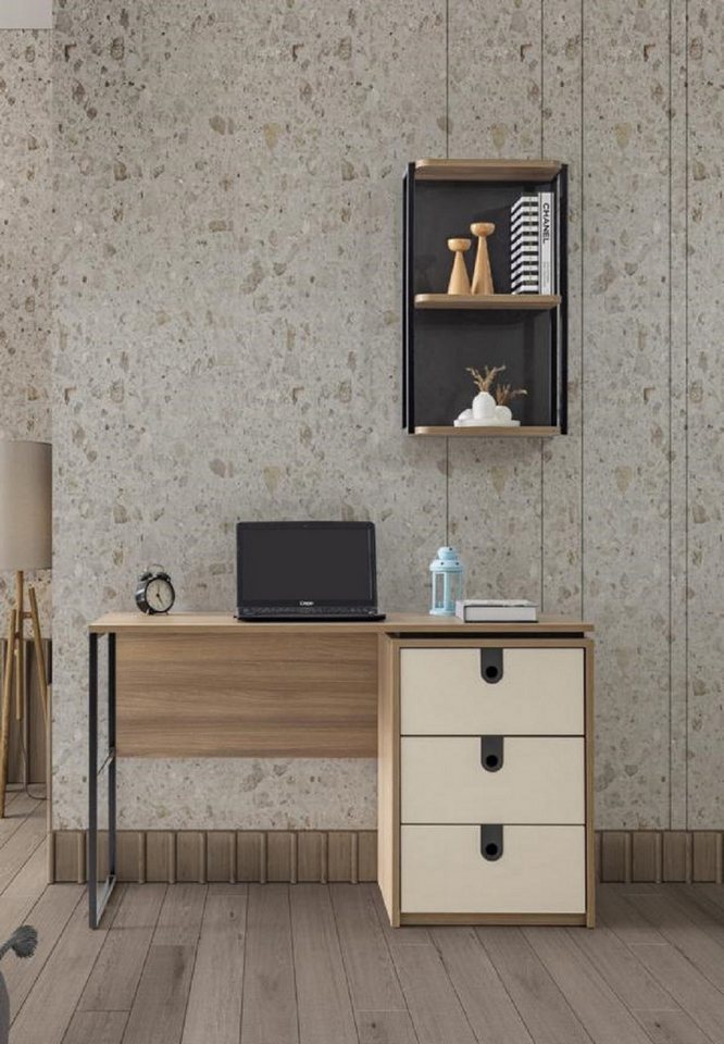 JVmoebel Schreibtisch Moderner Schreibtisch mit integriertem Schubladenelement in Creme (1-St., Schreibtisch), Made in Europa von JVmoebel