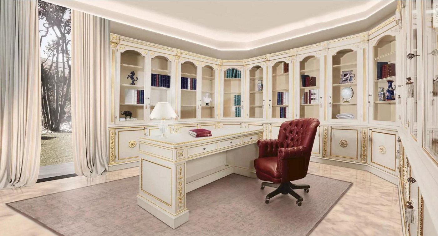 JVmoebel Schreibtisch Büromöbel Computermöbel Büro Tisch Holz Tische Weiß Gold (Schreibtisch), Made in Europa von JVmoebel