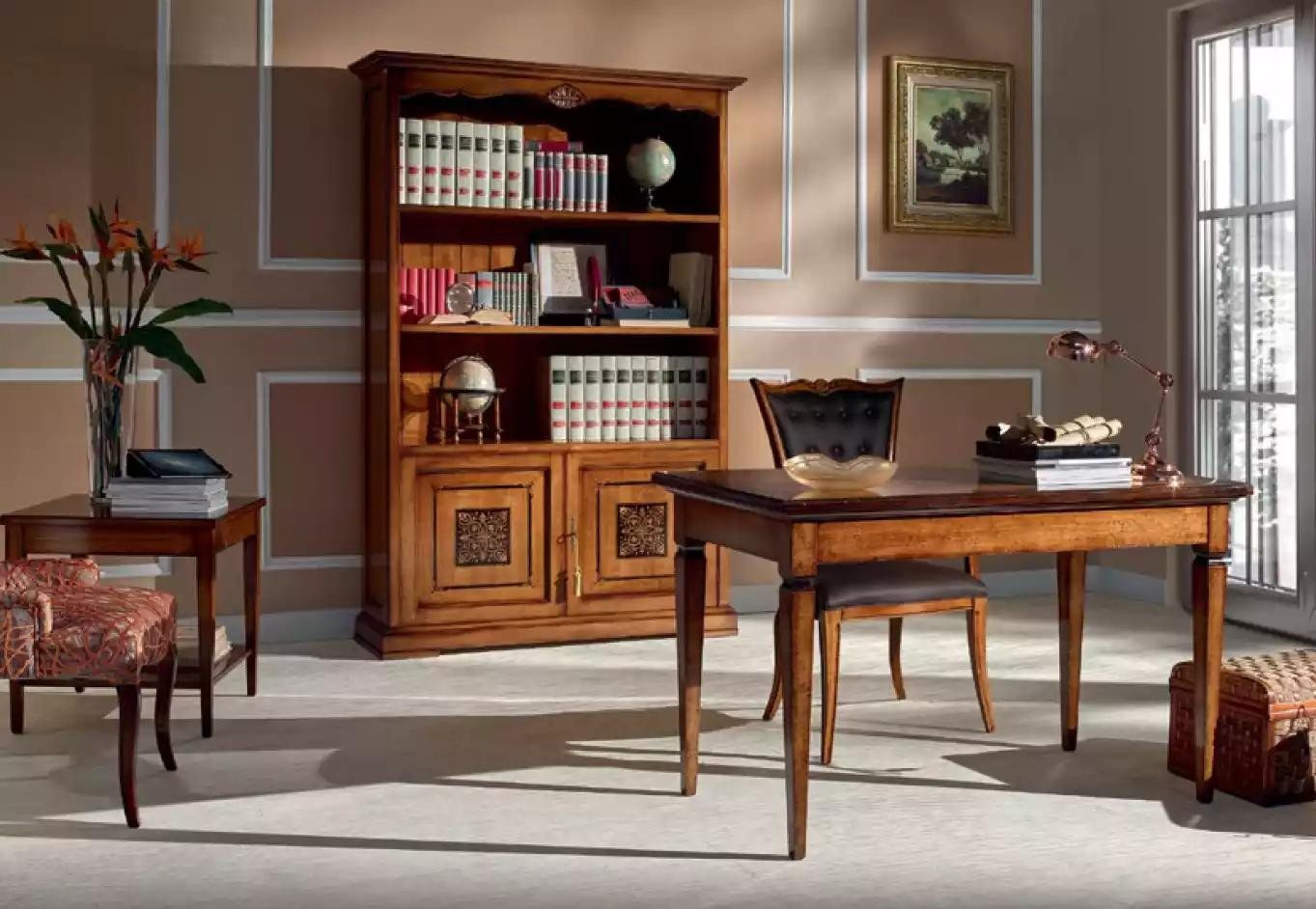 JVmoebel Schreibtisch Schreibtisch Wohnzimmer Bücherregal Holz Büroschrank Schränke (3-St., 1x Schreibtisch + 1x Sessel + 1x Bücherregal), Made in Europa von JVmoebel