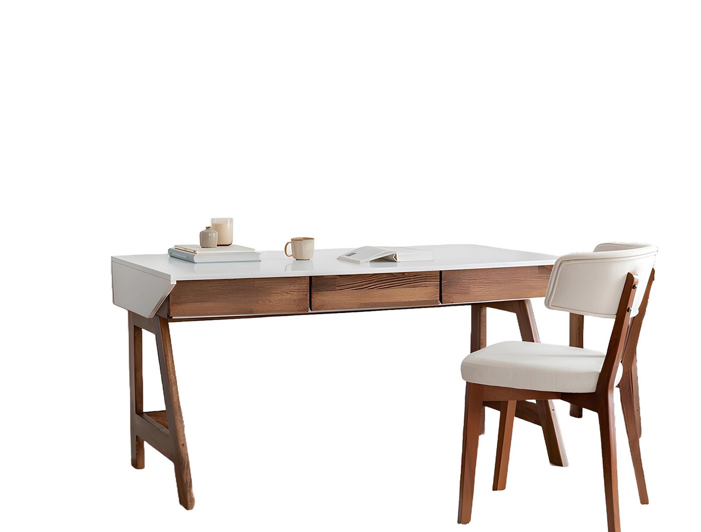 JVmoebel Schreibtisch Weiß-Brauner Arbeitszimmer Schreibtisch Robuster Laptoptisch Holz (1-St., Nur Schreibtisch), Made in Europa von JVmoebel