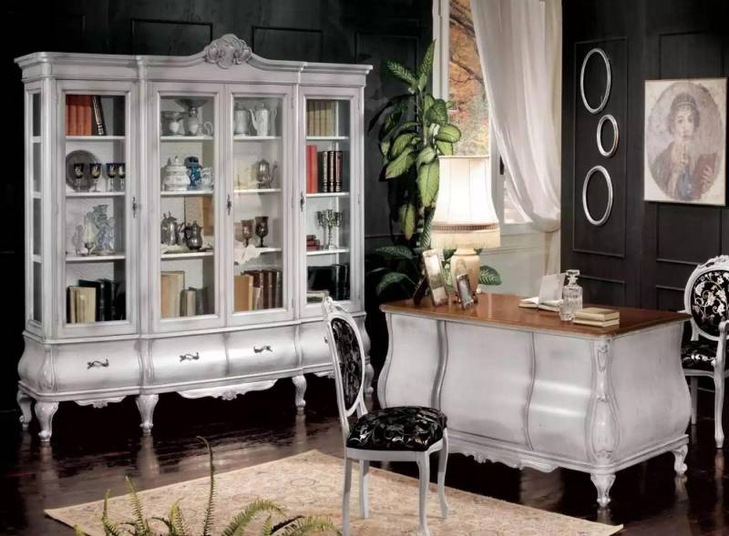 JVmoebel Schreibtisch Weiße Büro Möbel Schreibtisch Bücherregal Luxus Tisch Regal (Nur Schreibtisch + Bücherregal), Made in Italy von JVmoebel