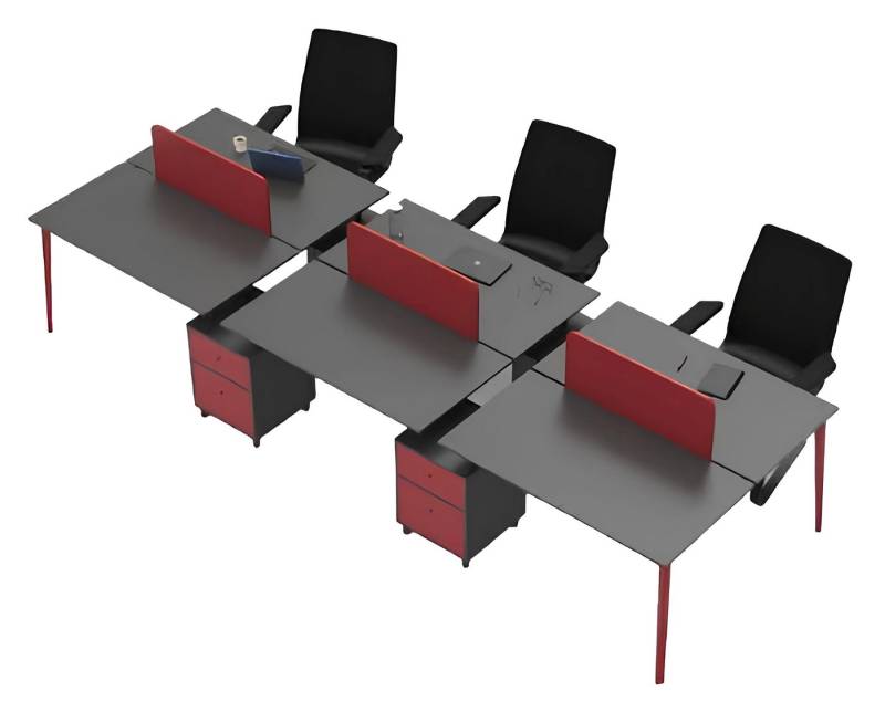 JVmoebel Schreibtisch Workstation Schreibtisch 6-Sitzer Tischpult Holz Grau-Rot Büromöbel (1-St., Schreibtisch), Made in Europa von JVmoebel