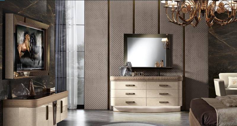 JVmoebel Schubkastenkommode Beige Wohnzimmerschrank Set mit Spiegel und Holzkommoden (Kommode), Made in Italy von JVmoebel