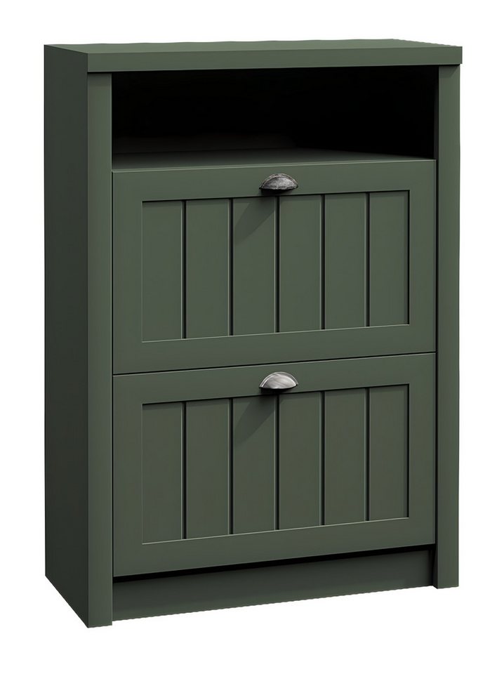 JVmoebel Schuhkipper Grüner Schuhkippschrank aus Holz & Metall – Doppelfach Schuhmöbel (1 St), Made in Europe von JVmoebel