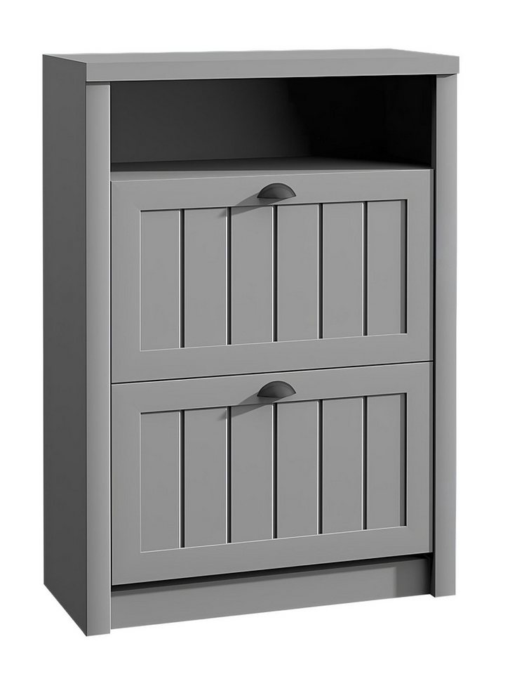 JVmoebel Schuhschrank Schuhklappenschrank Grau aus Holz & Metall – Doppelfach Schuhmöbel (1-St) Made in Europe von JVmoebel