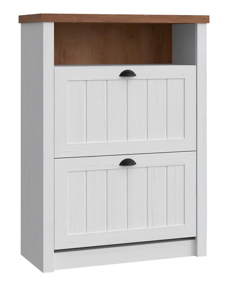 JVmoebel Schuhschrank Schuhschrank Klappen Weiß Holz Metall Doppelfach Kommode (1-St) Made in Europe von JVmoebel