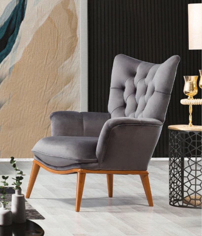 JVmoebel Sessel, Sessel 1 Sitzer Grau Wohnzimmer Textil Design Chesterfield von JVmoebel