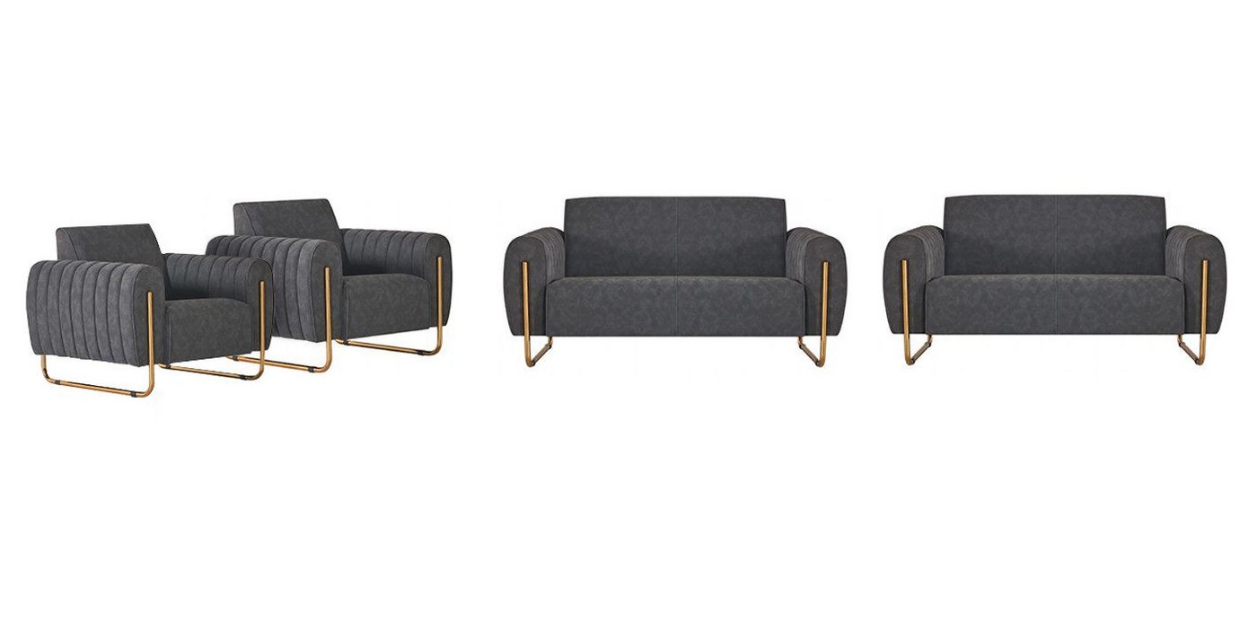 JVmoebel Polstergarnitur Arbeitszimmer Stoffsofas 4tlg 2x 2-Sitzer mit 2x Sessel Grau Einfarbig, (Arbeitszimmer-Set 4tlg (2x 2-Sitzer + 2x Sessel), Made in Europa von JVmoebel