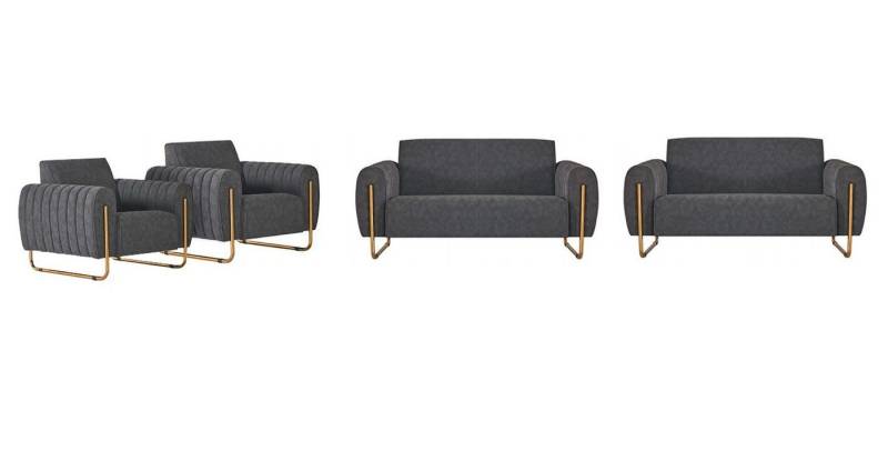 JVmoebel Polstergarnitur Arbeitszimmer Stoffsofas 4tlg 2x 2-Sitzer mit 2x Sessel Grau Einfarbig, (Arbeitszimmer-Set 4tlg (2x 2-Sitzer + 2x Sessel), Made in Europa von JVmoebel