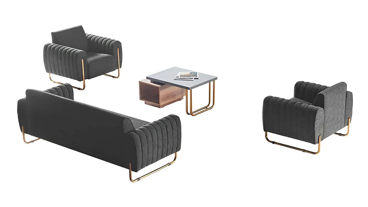 JVmoebel Polstergarnitur Arbeitszimmer Stoffsofas Set 3-Sitzer 2x Sessel Couchtisch Modern Stil, (Arbeitszimmer-Set 4tlg (3-Sitzer + 2x Sessel + Couchtisch), Made in Europa von JVmoebel