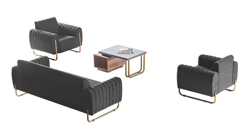 JVmoebel Polstergarnitur Arbeitszimmer Stoffsofas Set 3-Sitzer 2x Sessel Couchtisch Modern Stil, (Arbeitszimmer-Set 4tlg (3-Sitzer + 2x Sessel + Couchtisch), Made in Europa von JVmoebel