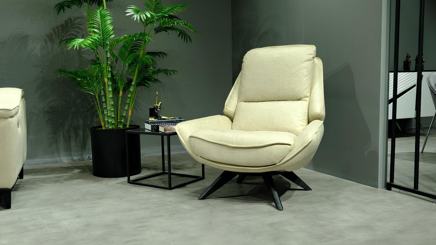 JVmoebel Sessel Beige Design-Ledersessel für das Wohnzimmer - Edler Clubsessel (1-St., Sessel), Made in Europa von JVmoebel