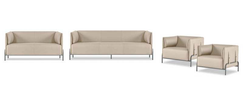 JVmoebel Polstergarnitur Beige Kunstleder Sitzmöbel Luxuriöser 3-Sitzer 2x Sessel Zweisitzer, (Arbeitszimmer-Set 4tlg (3-Sitzer + 2-Sitzer + 2x Sessel), Made in Europa von JVmoebel
