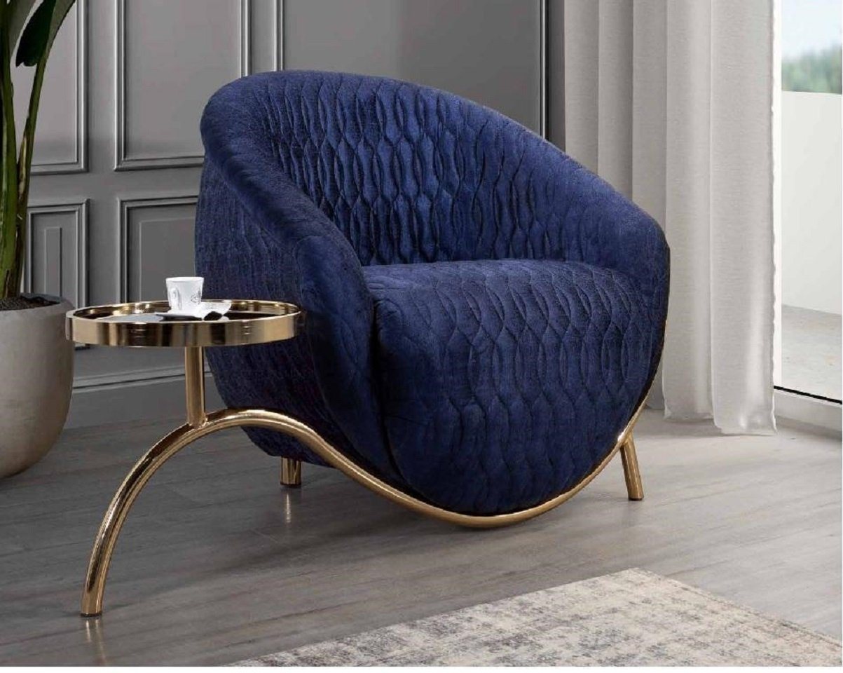JVmoebel Sessel Blauer Sessel Designer Einsitzer Beistelltisch Luxuriöses Design (1-St., Sessel), Made in Europa von JVmoebel