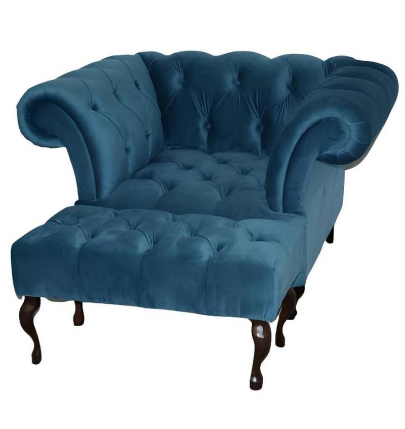 JVmoebel Sessel Chesterfield Sofa Polster Stoff Leder Couchen Polster Garnitur Sessel (Chesterfield Sessel + Hocker 4062292546181), Made in Europa von JVmoebel