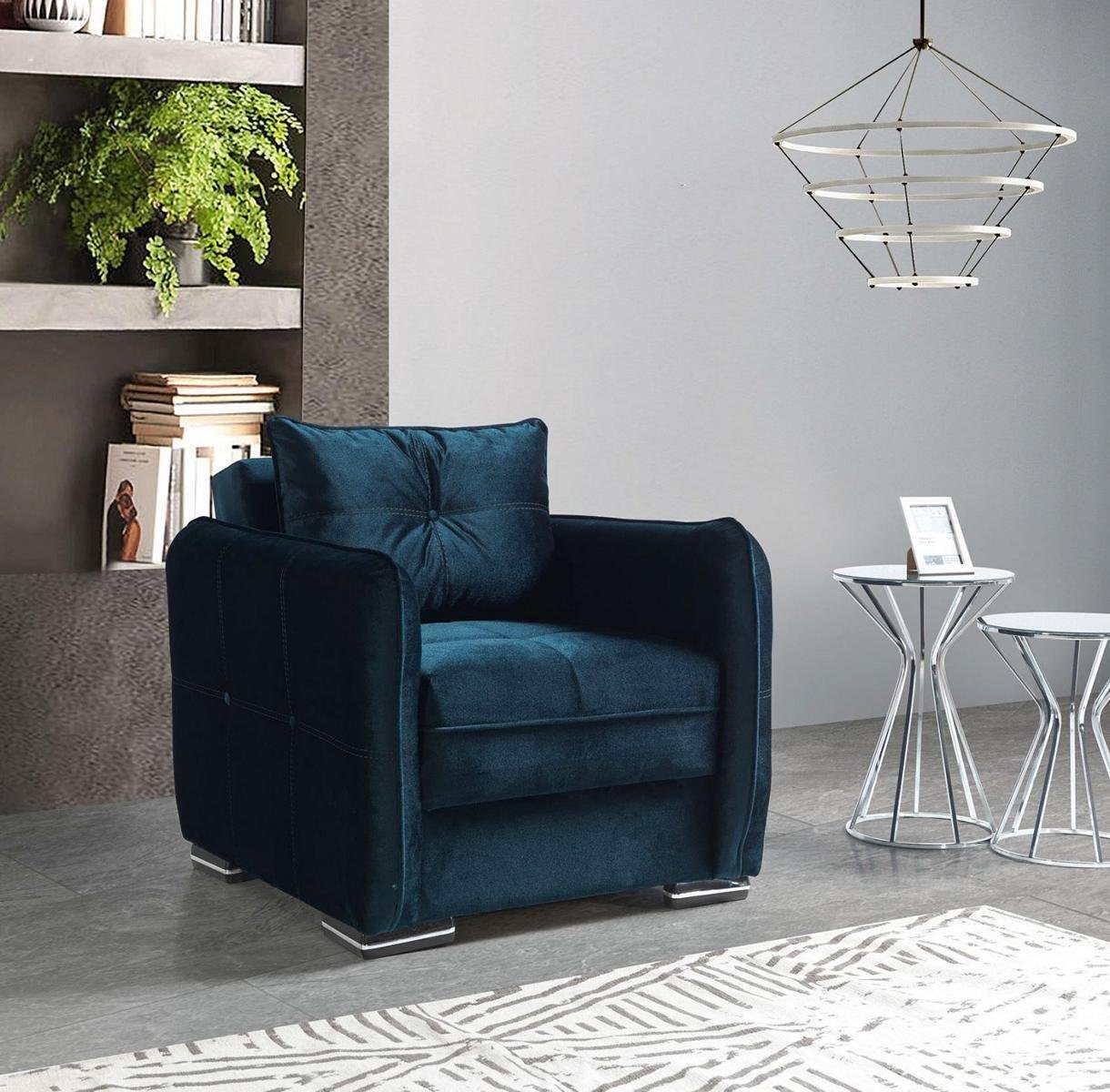 JVmoebel Sessel Design Sitzer Luxus Sessel Relax Textil Blau Farbe Sessel Club Lounge (Sessel), Made In Europe von JVmoebel