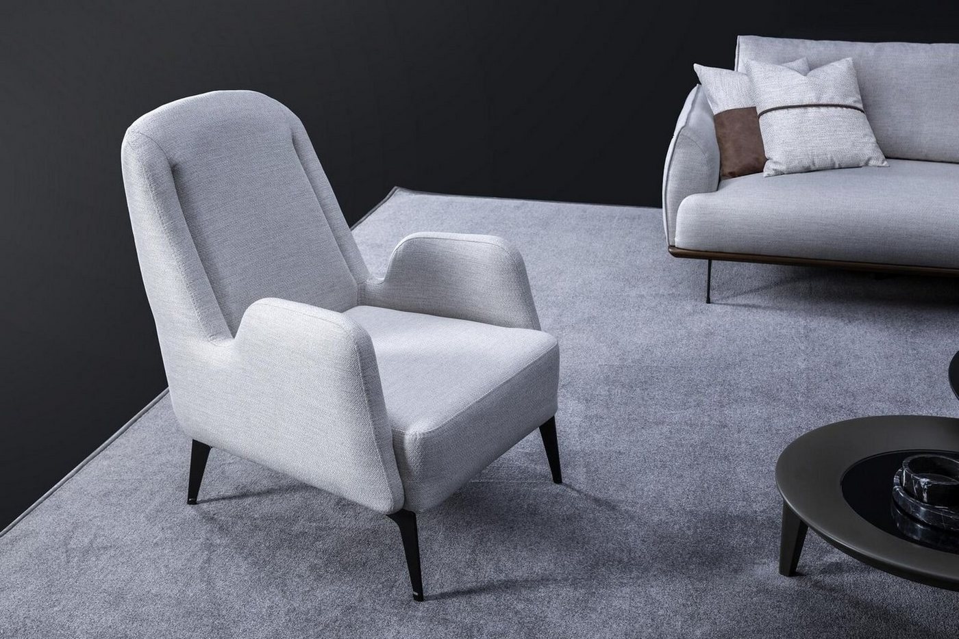 JVmoebel Sessel Designer Grauer Sessel 1 Sitzer Polstersessel Textil Polstersessel (1-St., 1x Sessel), Made in Europa von JVmoebel