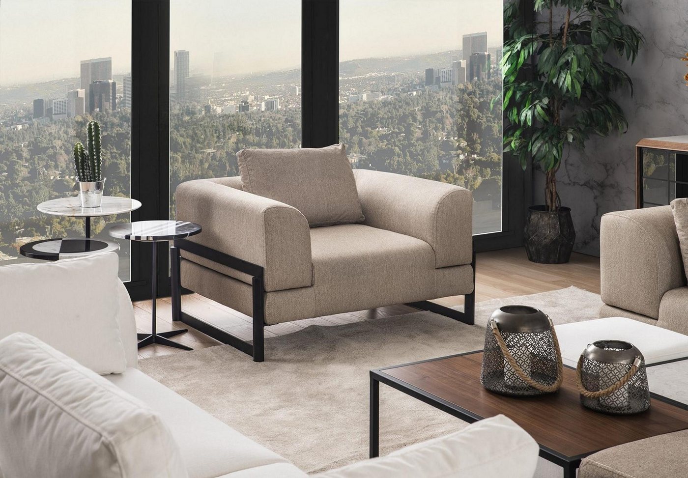 JVmoebel Ohrensessel Einzelner Stoff-Ohrensessel in Grau für modernes Wohnzimmer (1-St., 1x Sessel), Made in Europa von JVmoebel