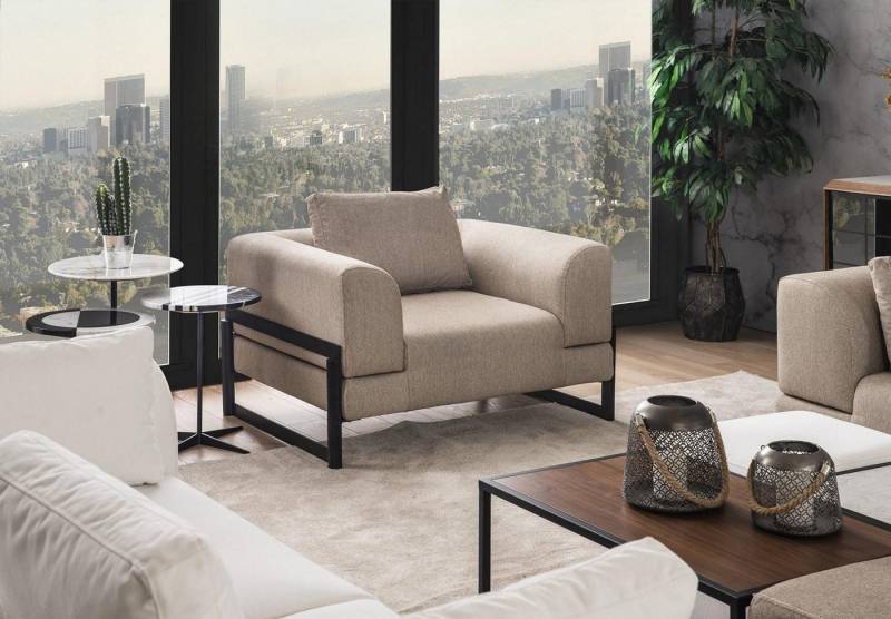 JVmoebel Ohrensessel Einzelner Stoff-Ohrensessel in Grau für modernes Wohnzimmer (1-St., 1x Sessel), Made in Europa von JVmoebel