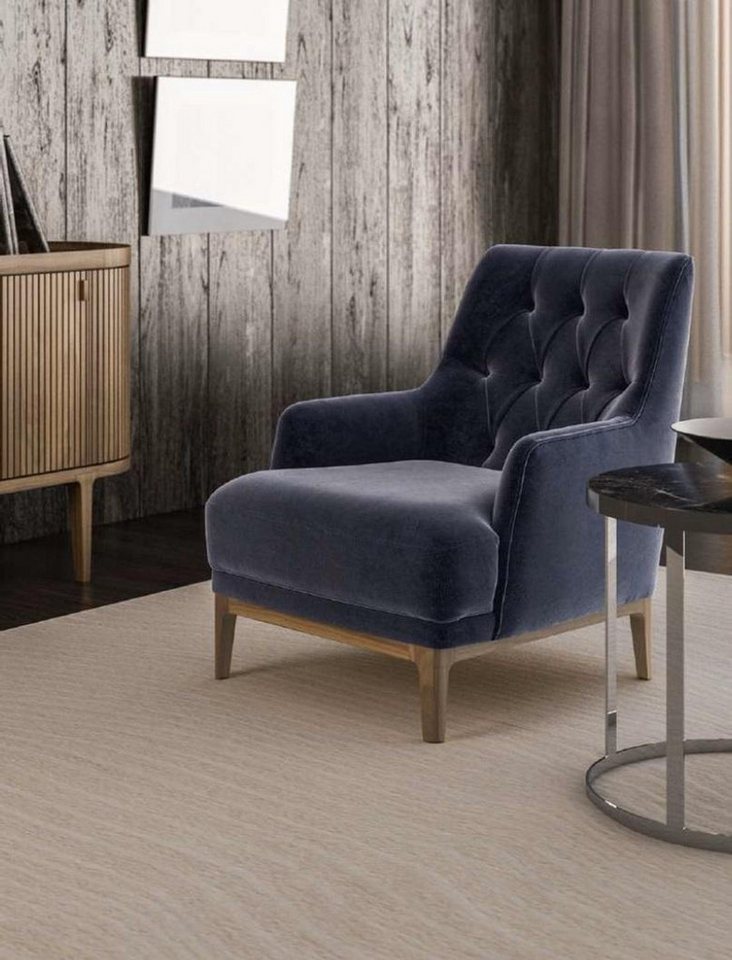 JVmoebel Chesterfield-Sessel Exklusiver blauer Chesterfield Sessel mit Holzrahmen für Wohnzimmer (1-St., Sessel), Made in Europa von JVmoebel