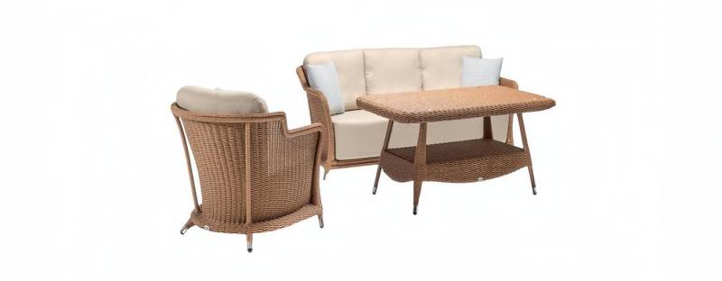 JVmoebel Gartenlounge-Set Gartenmöbel Sessel Robuste Garten Rattan Garnitur Braun Couchtisch, (3-tlg., 3tlg Set(Sofa 3 Sitzer+Sessel+Couchtisch), Made in Europa von JVmoebel