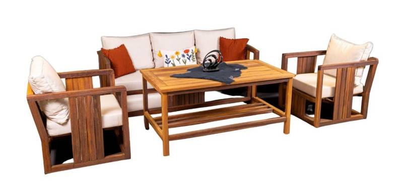 JVmoebel Gartenlounge-Set Gartenmöbel Sitzgruppe Sofa Couchtisch Sessel Wasserresistent Beige, Made in Europa von JVmoebel