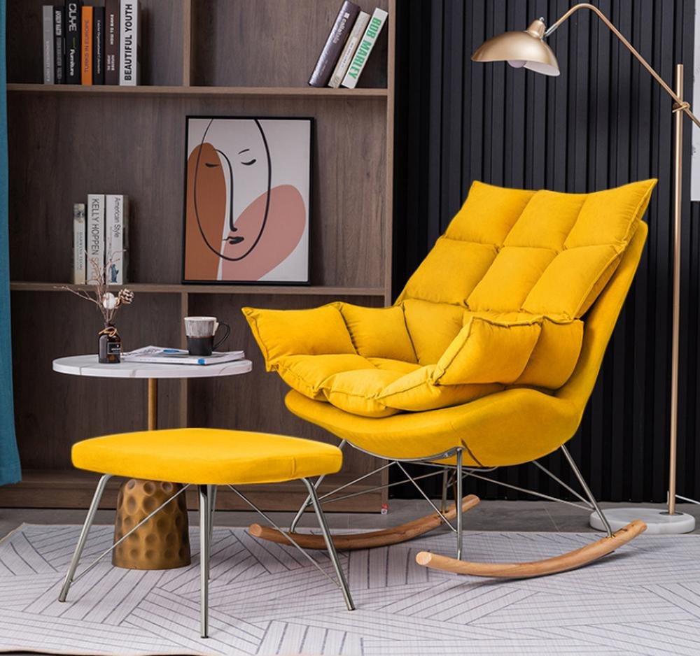 JVmoebel Schaukelstuhl Gelb Sessel mit Hocker Design Luxus Textil Sitz Garnitur Wohnzimmer (2 St), Made in Europa von JVmoebel