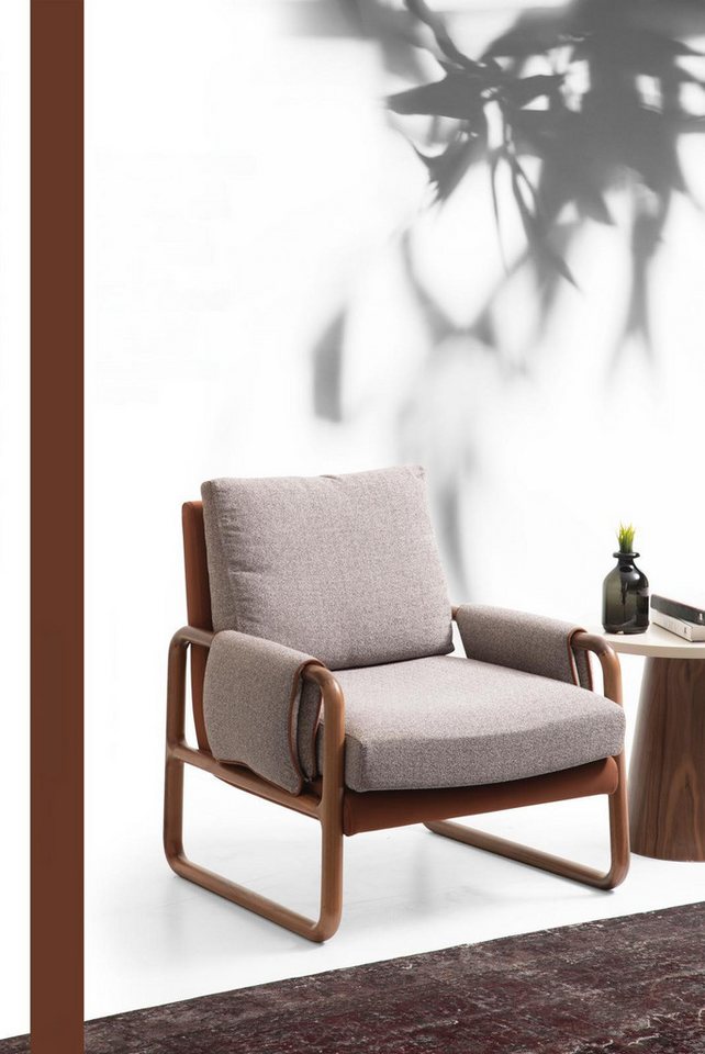 JVmoebel Ohrensessel Grau Stoff Ohrensessel für Wohnzimmer – Moderner 1-Sitzer Decor (1-St., 1x Sessel), Made in Europa von JVmoebel