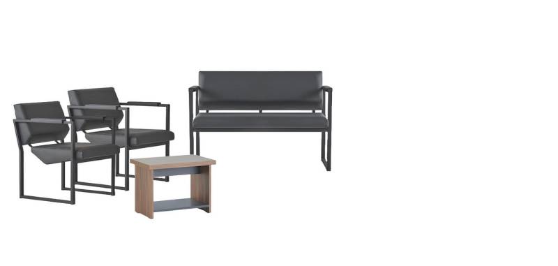 JVmoebel Sessel Graue Büro Möbel Moderne Sitzbank Leder 2-Sitzer 2x Ledersessel Tisch (Arbeitszimmer-Set 5tlg (3-Sitzer + 2-Sitzer + 2x Sessel + Couchtisch), Made in Europa von JVmoebel