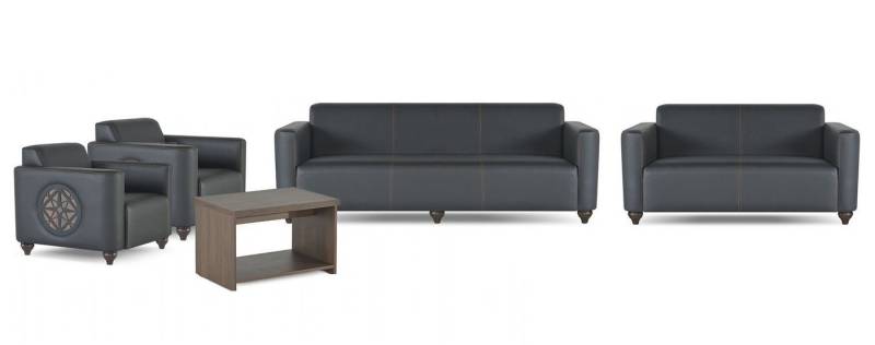 JVmoebel Büromöbel-Set Graue Kunstleder Sitzmöbel Luxuriöse Arbeitszimmer Sofas Sessel 5tlg, (Arbeitszimmer-Set 5tlg (3-Siter + 2-Sitzer + 2x Sessel + Couchtisch), Made in Europa von JVmoebel