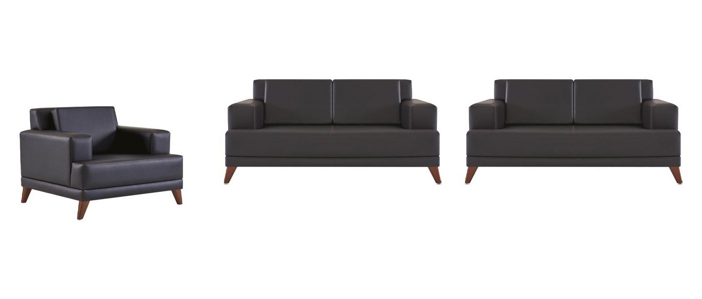 JVmoebel Polstergarnitur Komplett Sitzmöbel 2-Sitzer Sessel Schwarz Modern Polster Kissen Leder, (Sofa-Set 3tlg (2x 2-Sitzer + Sessel), Made in Europa von JVmoebel