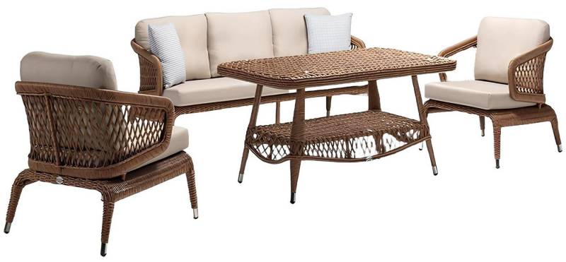 JVmoebel Gartenlounge-Set Moderne Gartenmöbel Luxus Sofagarnitur ofa 3 Sitzer 2x Sessel, (4-tlg., 4tlg Set(Sofa 3 Sitzer+2x Sessel+Couchtisch), Made in Europa von JVmoebel