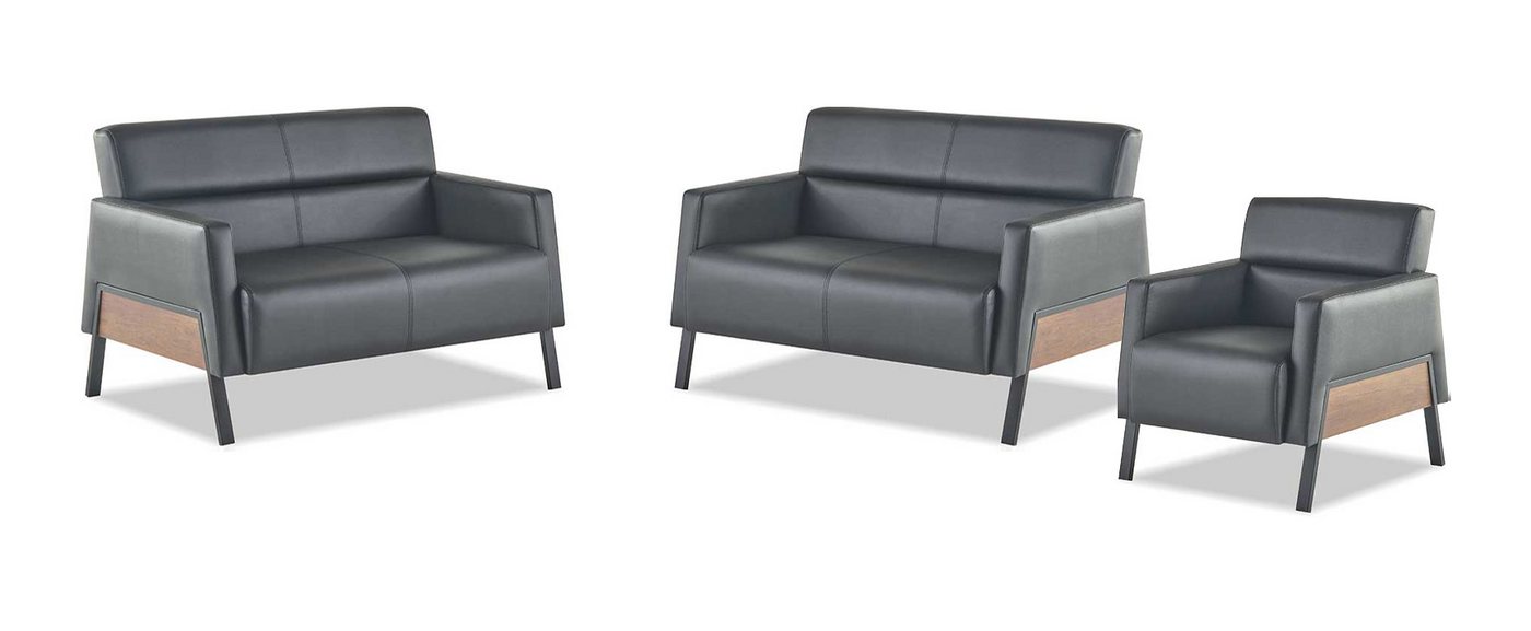 JVmoebel Sessel Moderner-Set 2-Sitzer Sessel Schwarz Ledersofas Couch Leder Weich Holz (Sofa-Set 3tlg (2x 2-Sitzer + Sessel), Made in Europa von JVmoebel