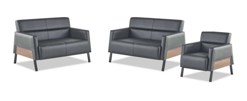 JVmoebel Sessel Moderner-Set 2-Sitzer Sessel Schwarz Ledersofas Couch Leder Weich Holz (Sofa-Set 3tlg (2x 2-Sitzer + Sessel), Made in Europa von JVmoebel