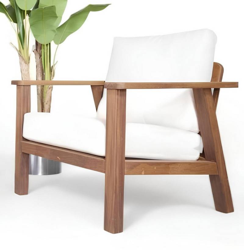 JVmoebel Gartensessel Holz Textil Polster Weiß Garten Sitzmöbel 1-sitzer Sessel Neu (1-St., Sessel), Made in Europa von JVmoebel