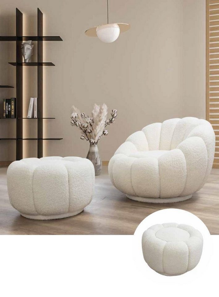 JVmoebel Sessel Hocker für Wohnzimmer Runder Fernsehstuhl mit Hocker und Polster (2-St., Sessel/Hocker), Made in Europa von JVmoebel