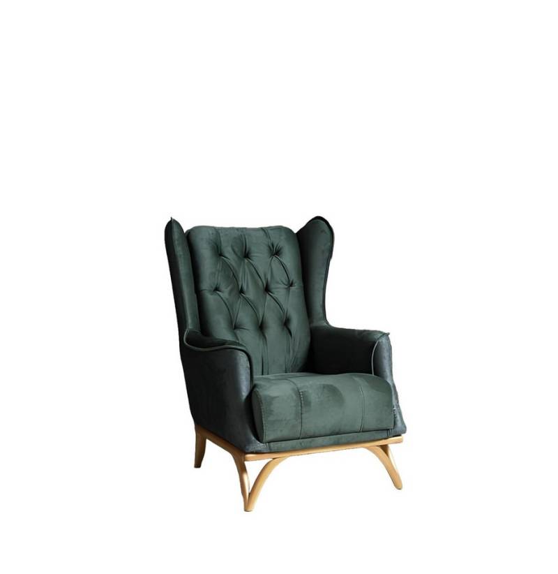 JVmoebel Ohrensessel Sessel Design Couch Sofa Sitzer Grün Textil Lounge Polster Luxus Sitz (1-St., Sessel), Made in Europa von JVmoebel
