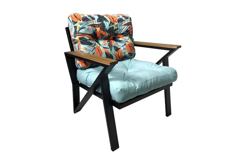 JVmoebel Sessel Gepolsterter Stuhl Metallgestell Mit Kissen Blumenmuster für Wohnräume (Sessel), Made in Europa von JVmoebel