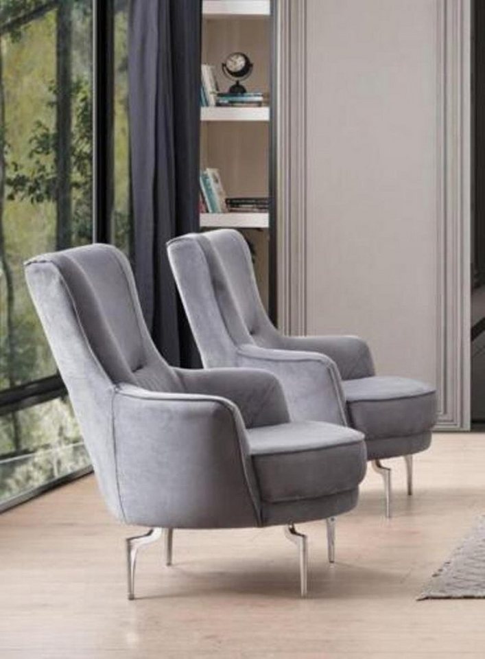 JVmoebel Sessel Sessel Gruppe Ohrensessel Modern Stoff Sitzer Polyester 2tlg Set Grau (2-St., 2x Sessel), Made in Europa von JVmoebel