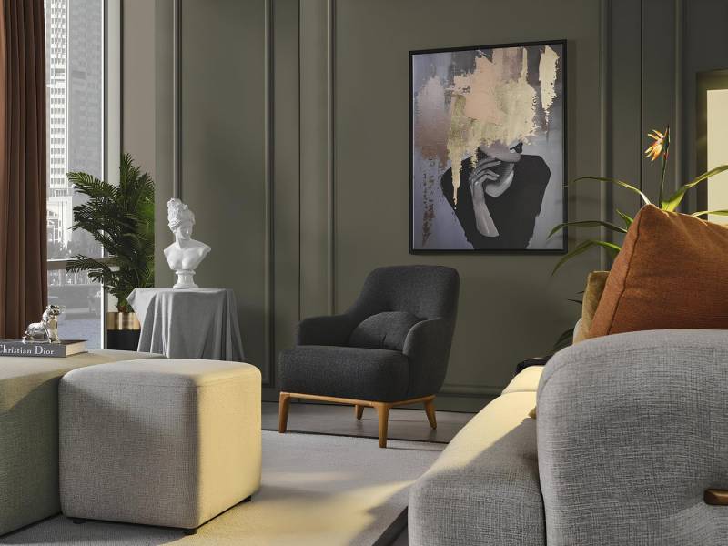 JVmoebel Sessel Sessel Ohrensessel Modern Stoff Wohnzimmer Polyester Grau Design Sitz (Sessel), Made in Europa von JVmoebel